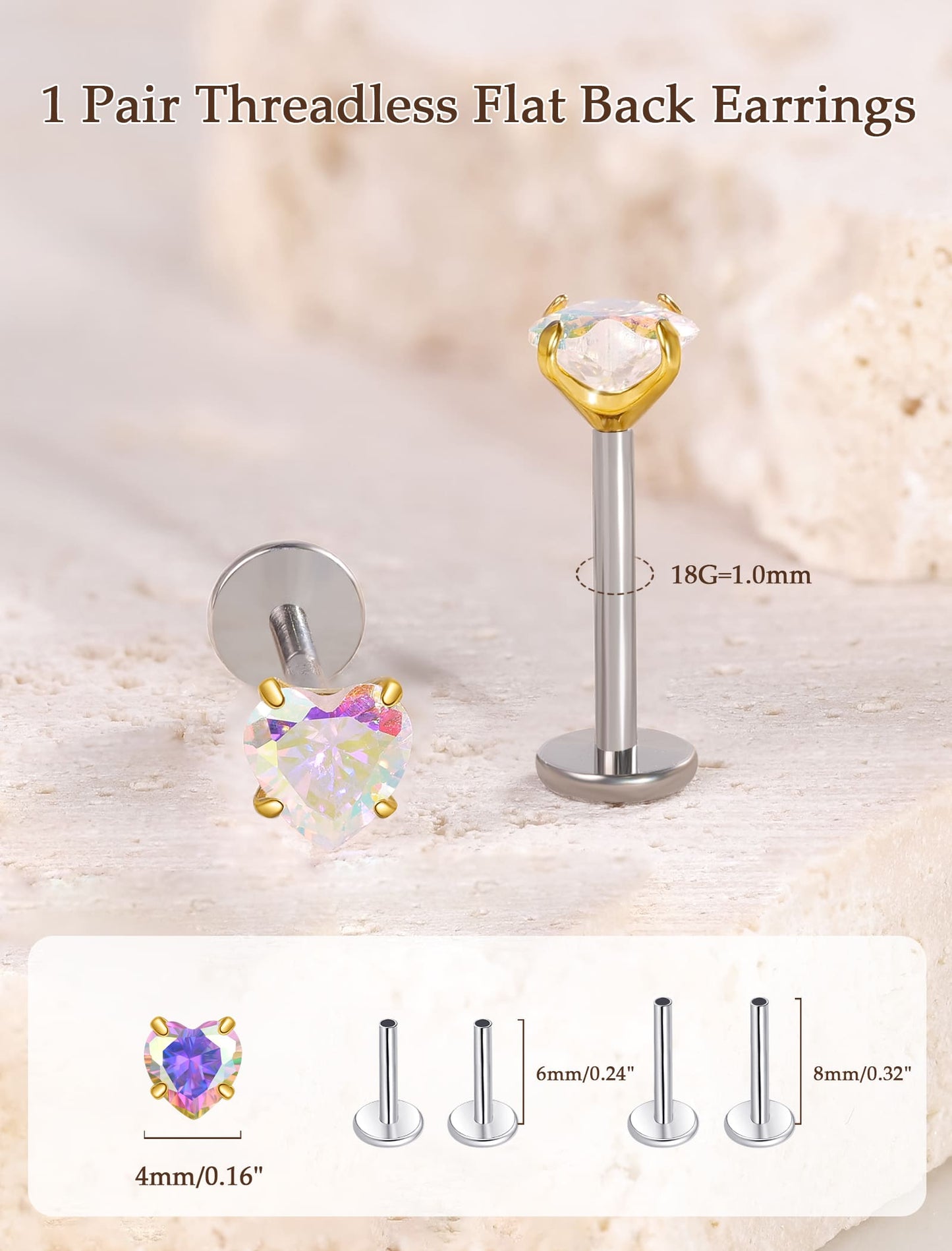 Limerencia Boucles d’oreilles à dos plat 18G, Titane G23, Piercing nez à insertion