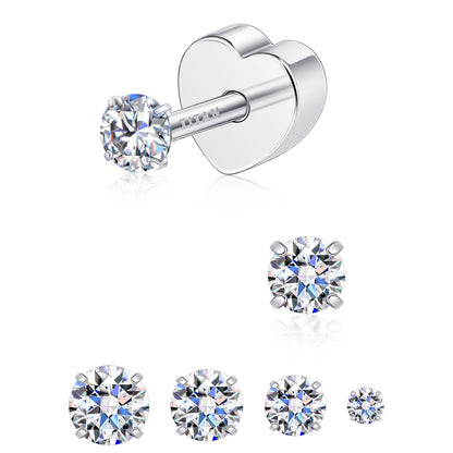 Limerencia Moissanite Stud Earrings for Women Men, F136 Hypoallergenic Titanium Earrings for Sensitive Ears, 18K White Gold Plated Star or Heart Flat Back, D Color VVS1 Clarity, GRA Certificate