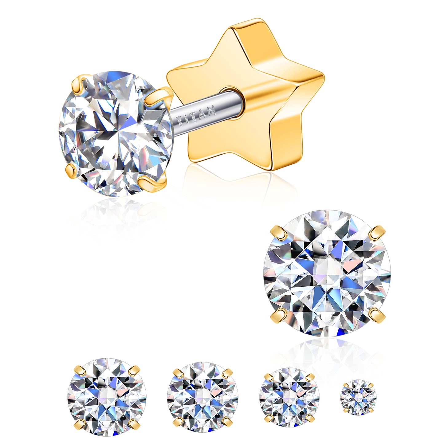 Limerencia Moissanite Stud Earrings for Women Men, F136 Hypoallergenic Titanium Earrings for Sensitive Ears, 18K White Gold Plated Star or Heart Flat Back, D Color VVS1 Clarity, GRA Certificate