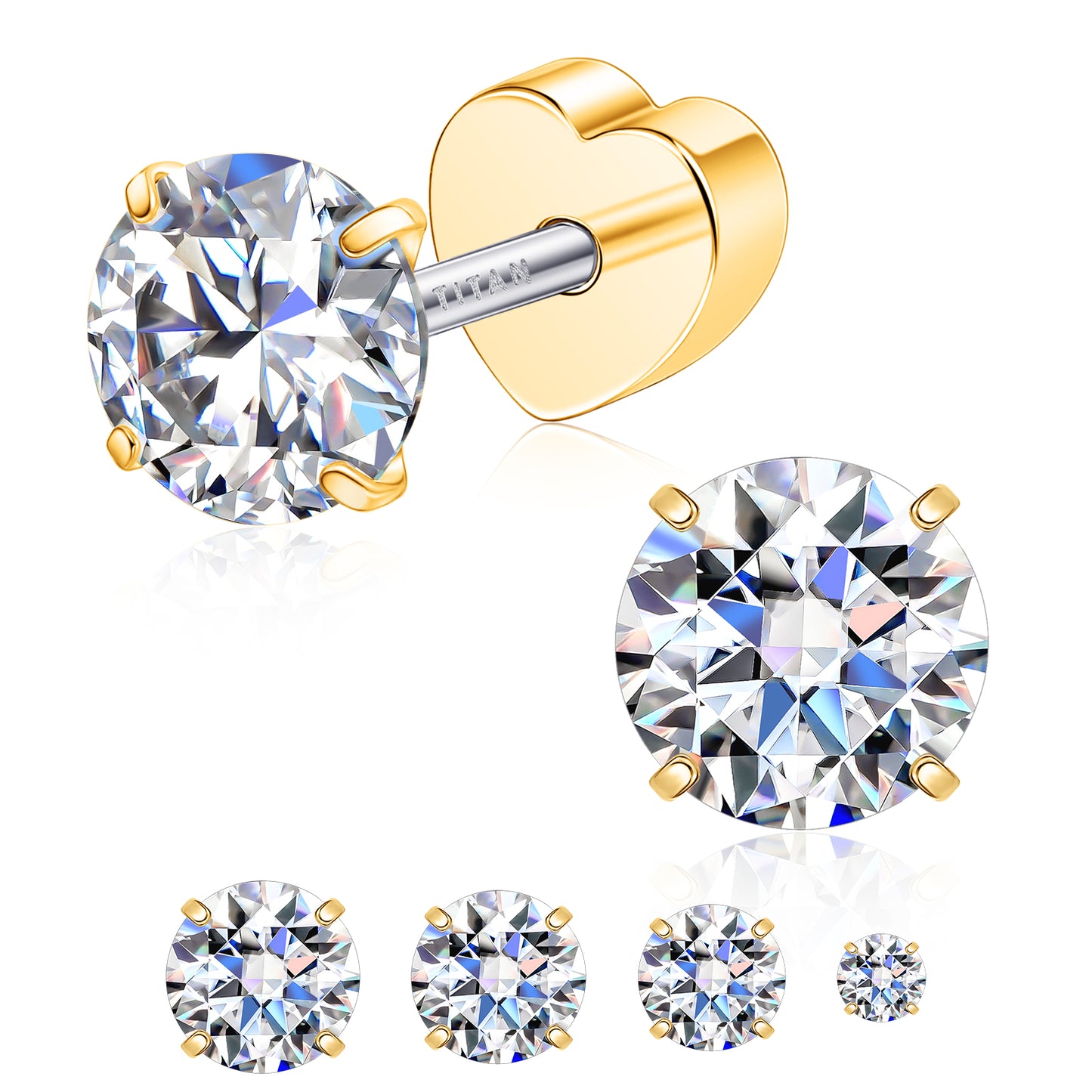 Limerencia Moissanite Stud Earrings for Women Men, F136 Hypoallergenic Titanium Earrings for Sensitive Ears, 18K White Gold Plated Star or Heart Flat Back, D Color VVS1 Clarity, GRA Certificate