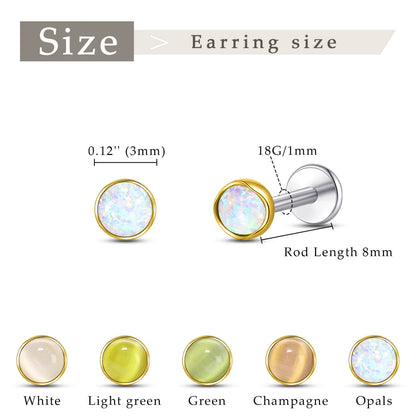 Limerencia hypoallergene Ohrstecker für empfindliche Ohren – Flachrück-Ohrstecker mit rundem Katzenauge aus G23-Titan, 5-mm-Stein-Ohrschmuck für Knorpelpiercing, Geschenk für Damen und Herren