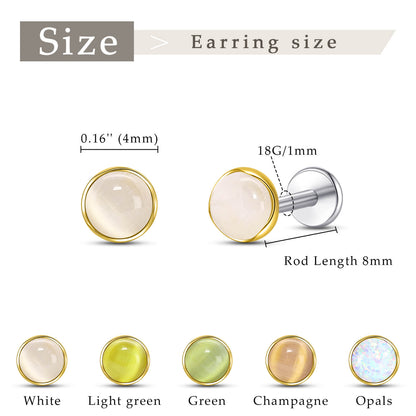 Limerencia hypoallergene Ohrstecker für empfindliche Ohren – Flachrück-Ohrstecker mit rundem Katzenauge aus G23-Titan, 5-mm-Stein-Ohrschmuck für Knorpelpiercing, Geschenk für Damen und Herren