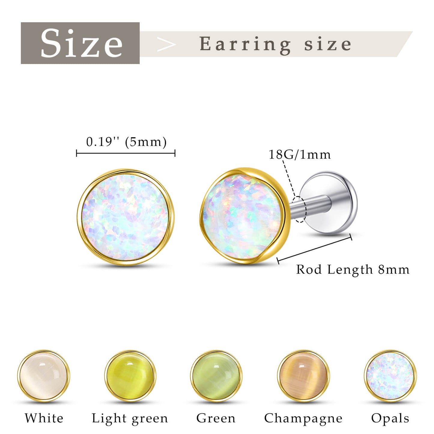 Limerencia hypoallergene Ohrstecker für empfindliche Ohren – Flachrück-Ohrstecker mit rundem Katzenauge aus G23-Titan, 5-mm-Stein-Ohrschmuck für Knorpelpiercing, Geschenk für Damen und Herren