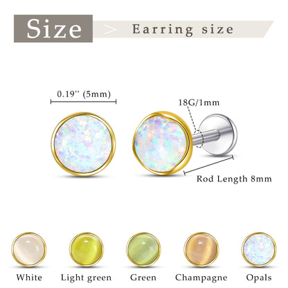 Limerencia hypoallergene Ohrstecker für empfindliche Ohren – Flachrück-Ohrstecker mit rundem Katzenauge aus G23-Titan, 5-mm-Stein-Ohrschmuck für Knorpelpiercing, Geschenk für Damen und Herren