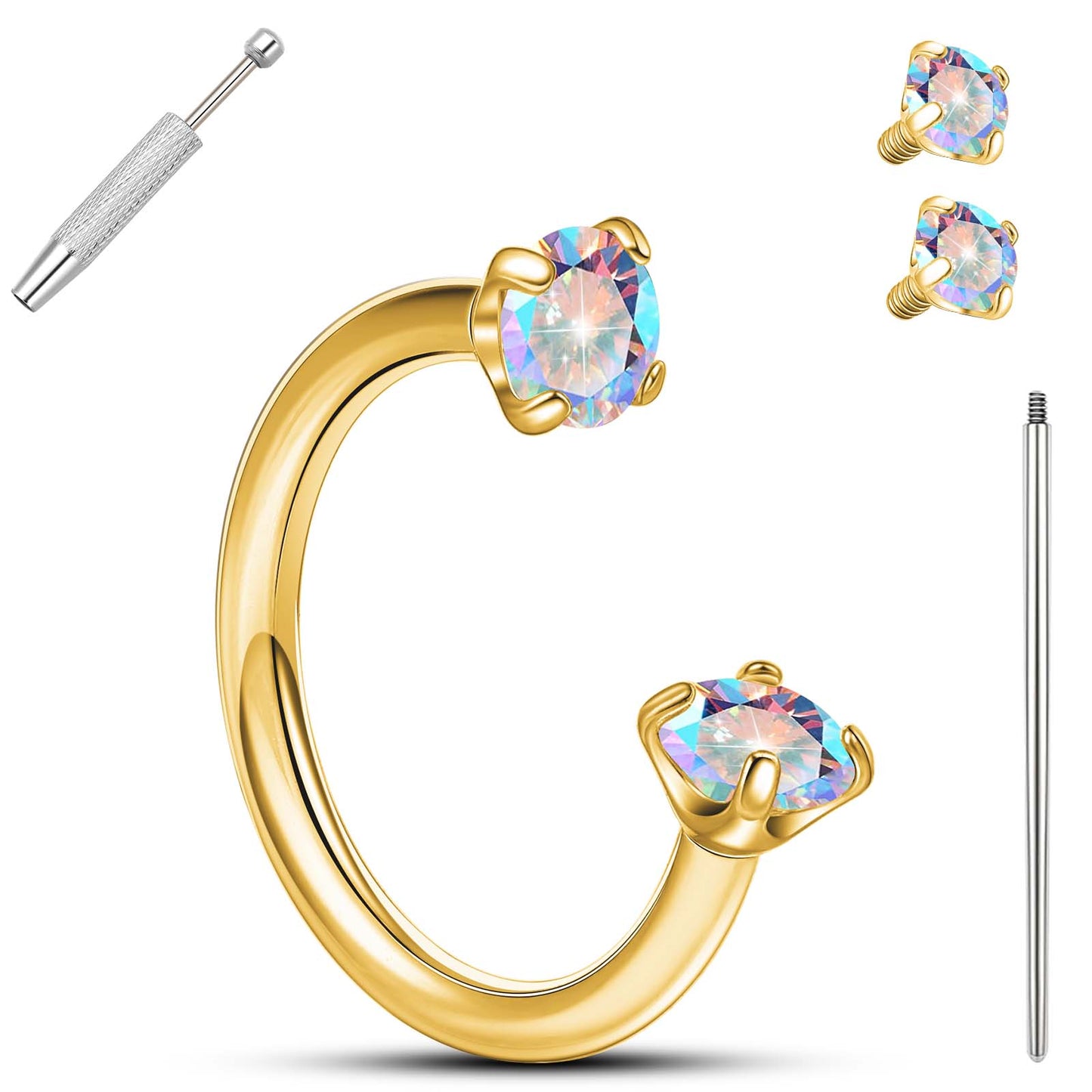 Anneaux de nez en fer à cheval Limerencia - Anneau de nez en titane avec zirconium 18G, demi-cercle pour femmes et hommes, anneaux pour septum, lèvre, cartilage, hélix, tragus et daith, bijoux de piercing