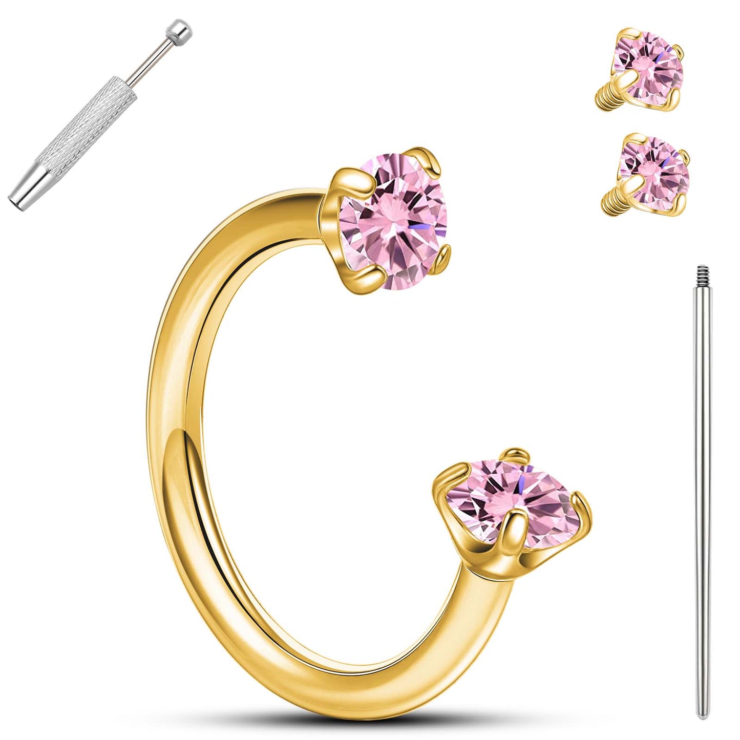 Anneaux de nez en fer à cheval Limerencia - Anneau de nez en titane avec zirconium 18G, demi-cercle pour femmes et hommes, anneaux pour septum, lèvre, cartilage, hélix, tragus et daith, bijoux de piercing