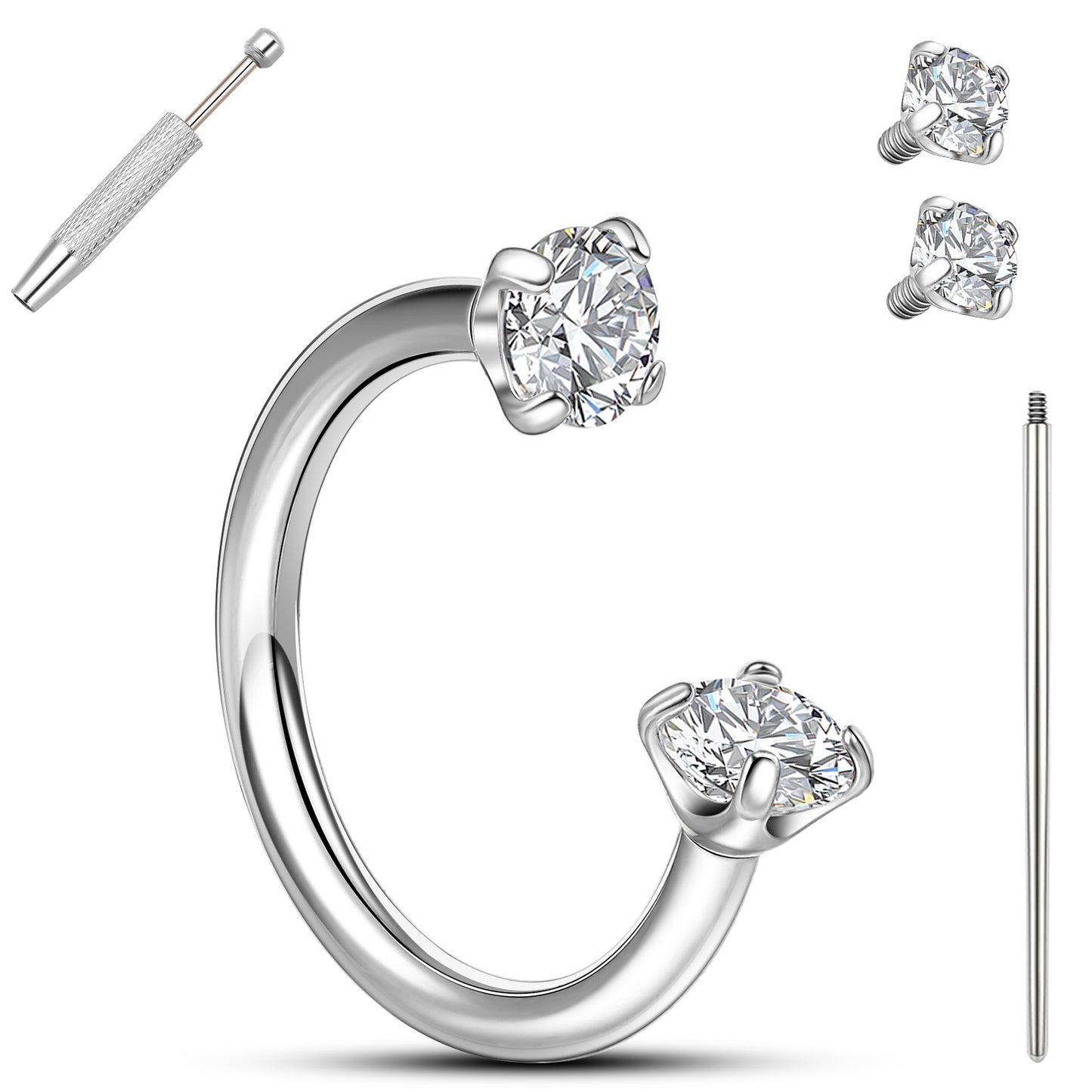 Anneaux de nez en fer à cheval Limerencia - Anneau de nez en titane avec zirconium 18G, demi-cercle pour femmes et hommes, anneaux pour septum, lèvre, cartilage, hélix, tragus et daith, bijoux de piercing