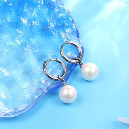 Limerencia Pendientes Hipoalergénicos de Titanio Puro con Postes Ligeros Colgantes Huggie para Mujer | Barra Vertical, Cruz, Luna, Rayo | Pendientes Delicados (Perla de 10 mm)