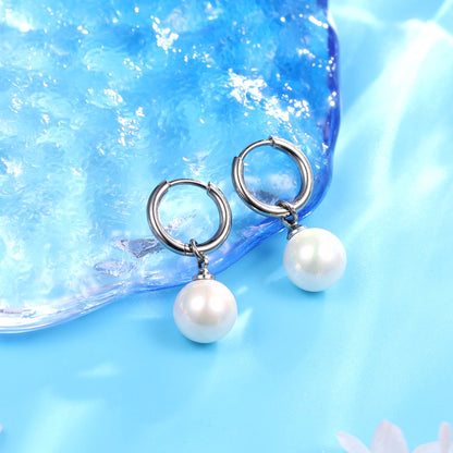 Limerencia Pendientes Hipoalergénicos de Titanio Puro con Postes Ligeros Colgantes Huggie para Mujer | Barra Vertical, Cruz, Luna, Rayo | Pendientes Delicados (Perla de 10 mm)