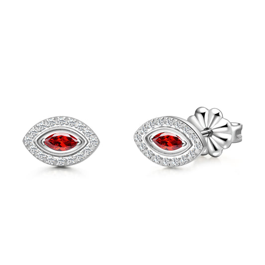 Limerencia Pure Titanium Hypoallergenic Earrings Evil Eye CZ Cluster Minimalist | G23 Implant Grade Piercing Fashion Jewelry For Sensitive Ears (Red, Silver)