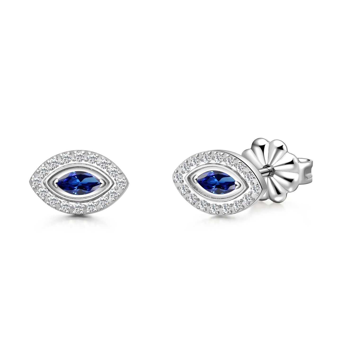 Limerencia Hypoallergenic F136 Pure Titanium Earrings, G23 Implant Grade Titanium Studs, Evil Eye Helix Studs with CZ Cluster, Minimalist Style for Women Sensitive Ears (Blue Silver)