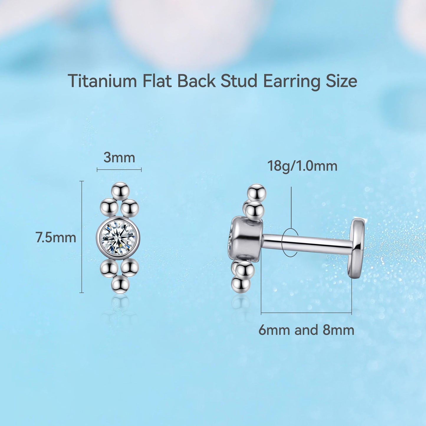 Limerencia G23 Hypoallergenic 18g Flat Back Stud Earrings | F136 Implant Grade Titanium Press Fit Threadless Push Pop in Cartilage Helix Labret Lip Monroe Tragus Piercing Studs- Deux
