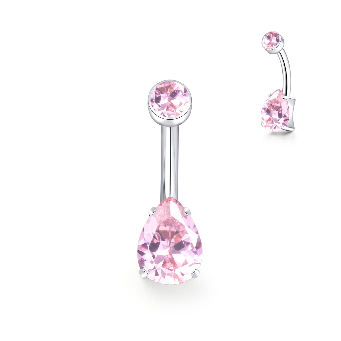 limerencia 14G G23 Titanium Belly Button Ring with Small Teardrop Cubic Zirconia 10mm Internally Threaded Navel Piercing Jewelry (10mm, Pink CZ)