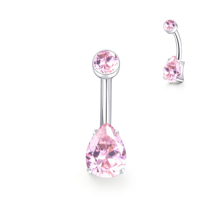 Anello ombelicale Limerencia 14G in titanio G23 con piccolo zircone a goccia, piercing ombelicale filettato interno 10mm (10mm, zircone rosa)