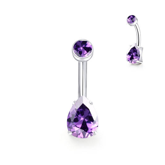 limerencia 14G G23 Titanium Belly Button Ring with Small Teardrop Cubic Zirconia 10mm Internally Threaded Navel Piercing Jewelry (10mm, Purple CZ)