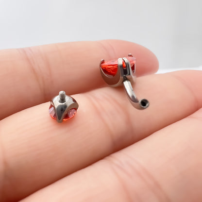 Limerencia Barre de piercing ombilical en titane G23 hypoallergénique grade médical implantable 14G, modèle goutte d'eau à zircon cubique (Rouge)