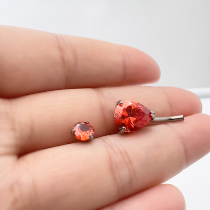 Limerencia Barre de piercing ombilical en titane G23 hypoallergénique grade médical implantable 14G, modèle goutte d'eau à zircon cubique (Rouge)