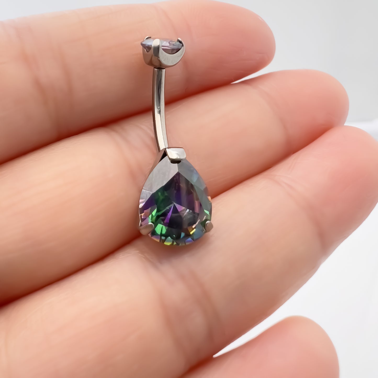 limerencia G23 Titanium Belly Button Rings hypoallergenic medical implant grade 14G Teardrop CZ Belly Navel Rings Piercing Belly Bars(Teardrop Black Colorful)