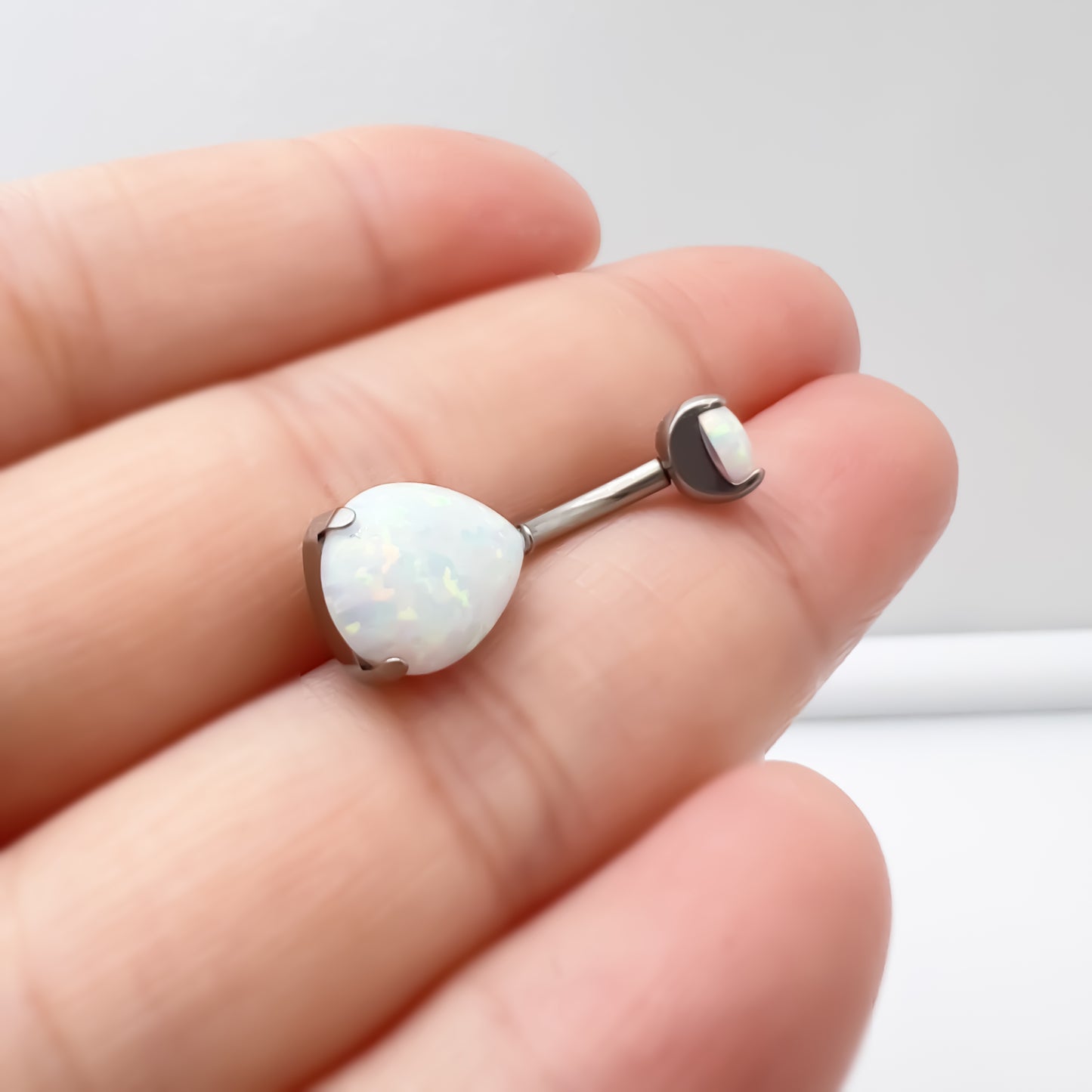 limerencia G23 Titanium Belly Button Rings hypoallergenic medical implant grade 14G Teardrop CZ Belly Navel Rings Piercing Belly Bars (Opal White)