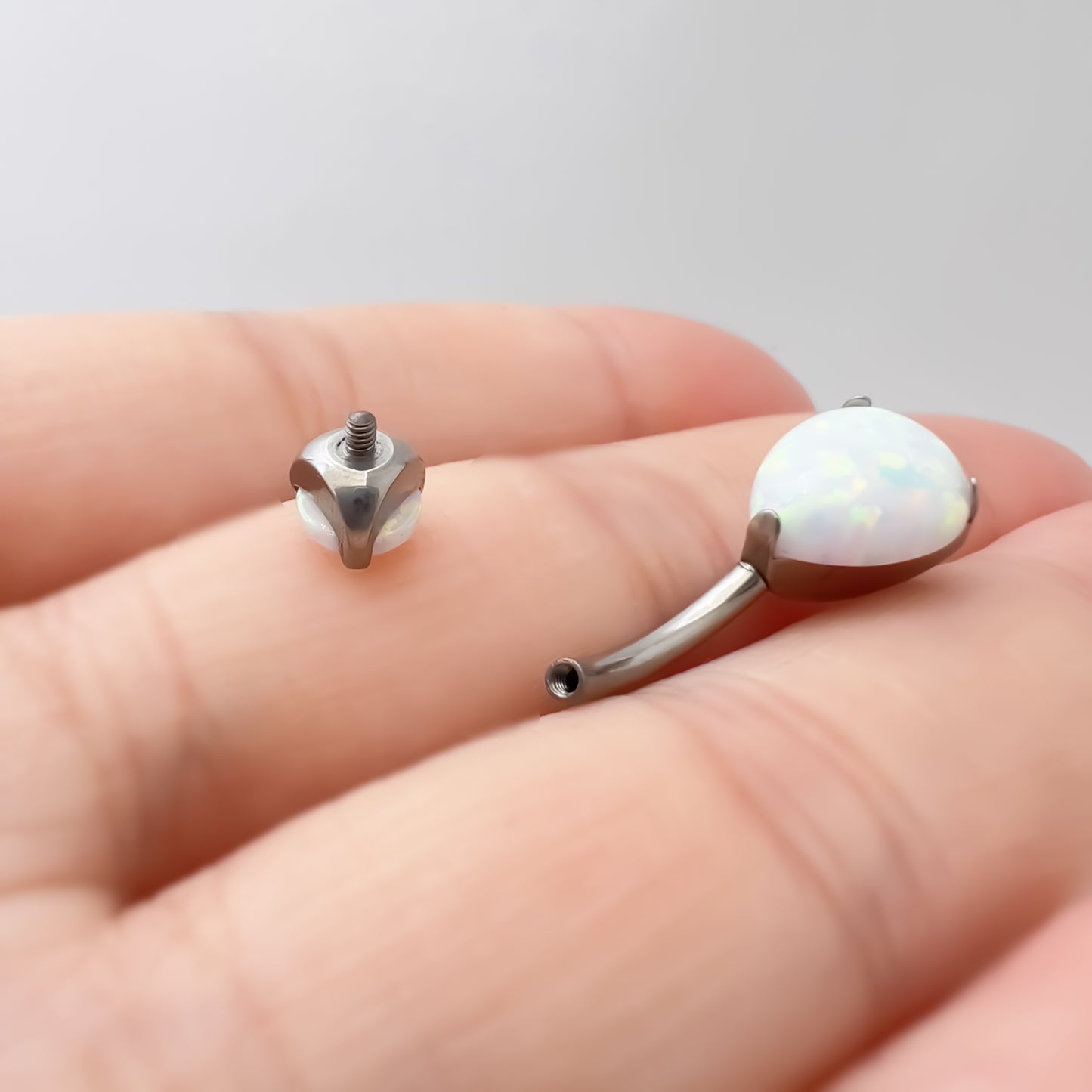 limerencia G23 Titanium Belly Button Rings hypoallergenic medical implant grade 14G Teardrop CZ Belly Navel Rings Piercing Belly Bars (Opal White)