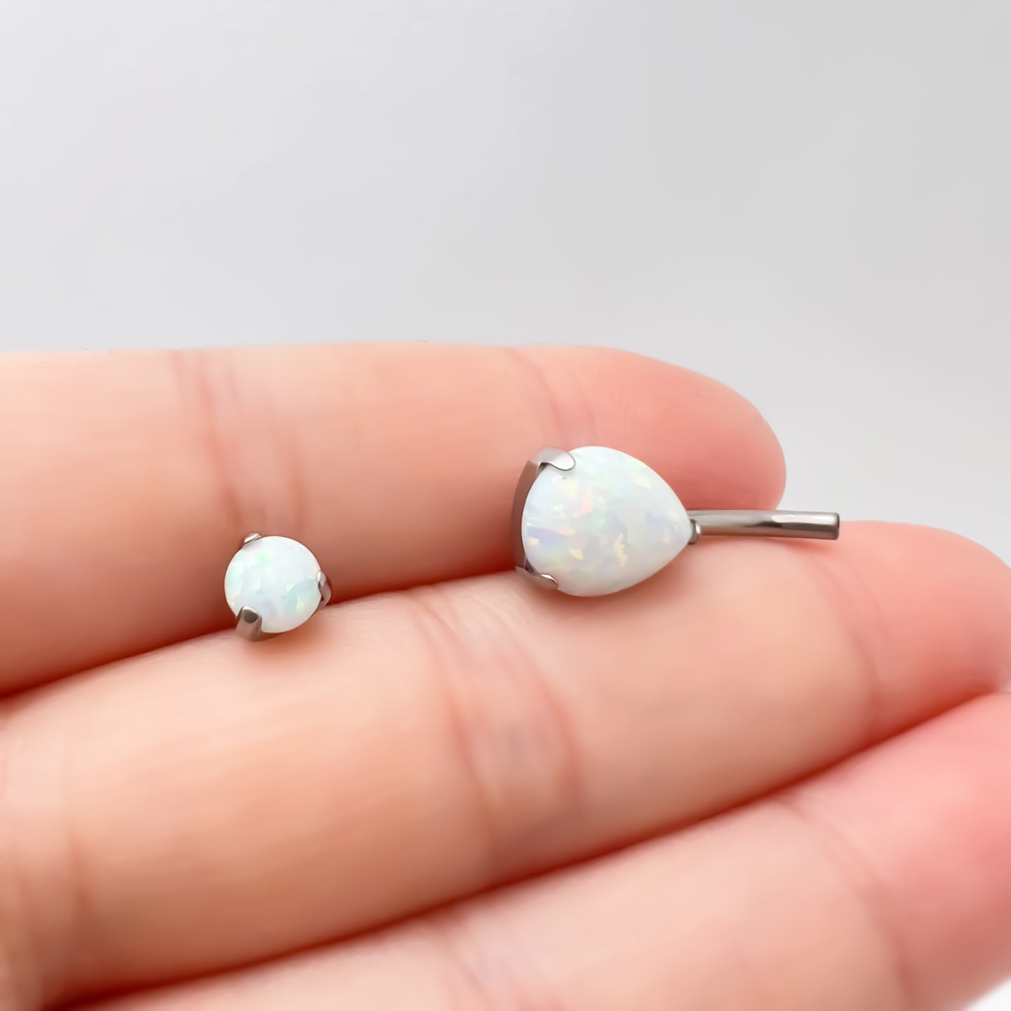 limerencia G23 Titanium Belly Button Rings hypoallergenic medical implant grade 14G Teardrop CZ Belly Navel Rings Piercing Belly Bars (Opal White)