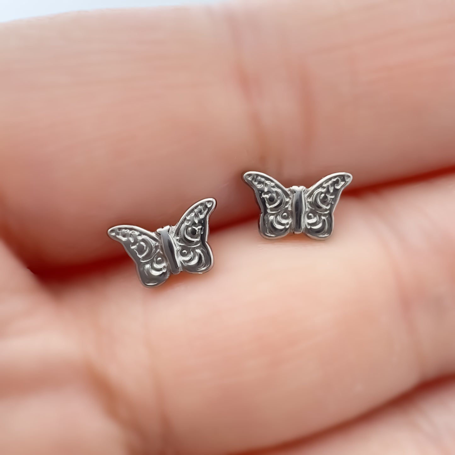 Limerencia Hypoallergenic G23 Titanium Earrings, Tiny Butterfly Stud, F136 Implant Grade Pure Titanium, Suitable for Sensitive Ears (Silver)