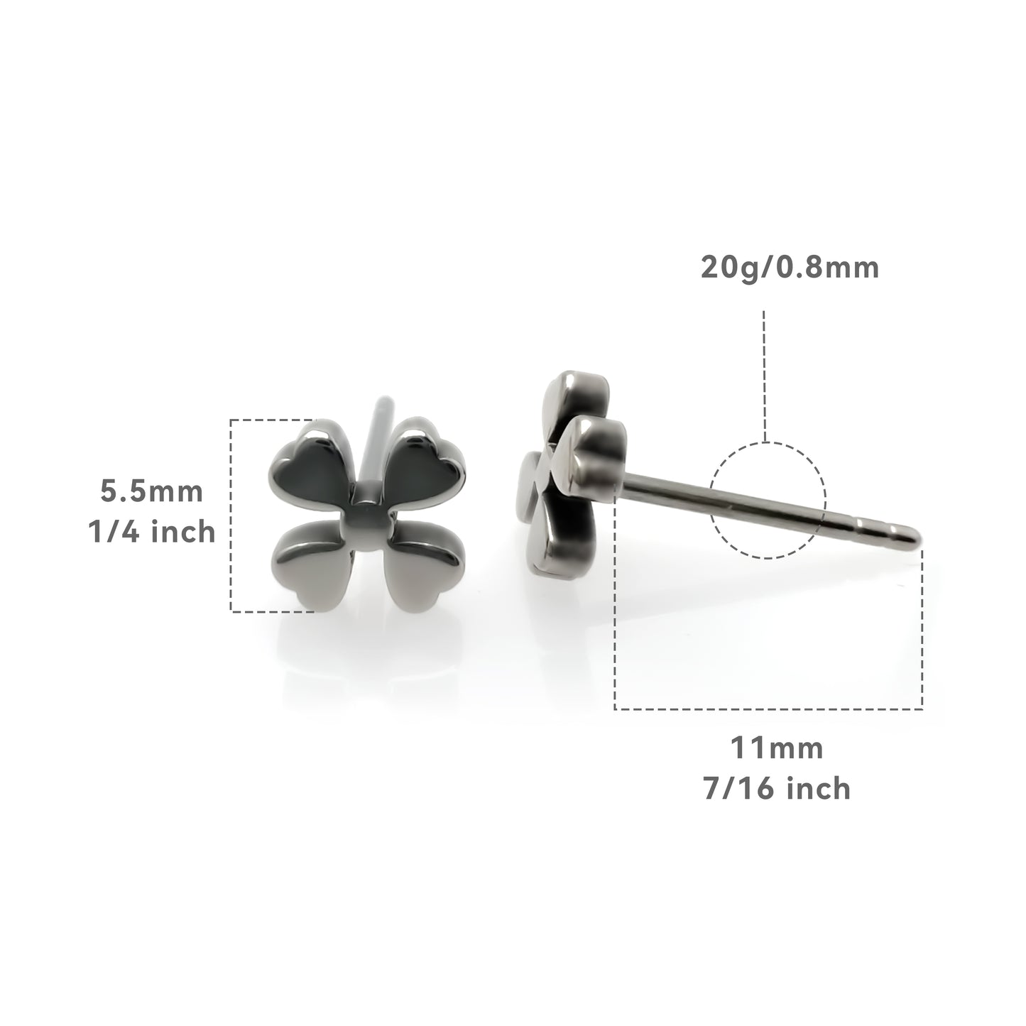 Limerencia Hypoallergenic G23 Pure Titanium Earrings, Safe for Sensitive Earrings, Cute Animal Silhouettes, F136 Implant Grade Titanium for Female (4 leaf clover, Titanium)