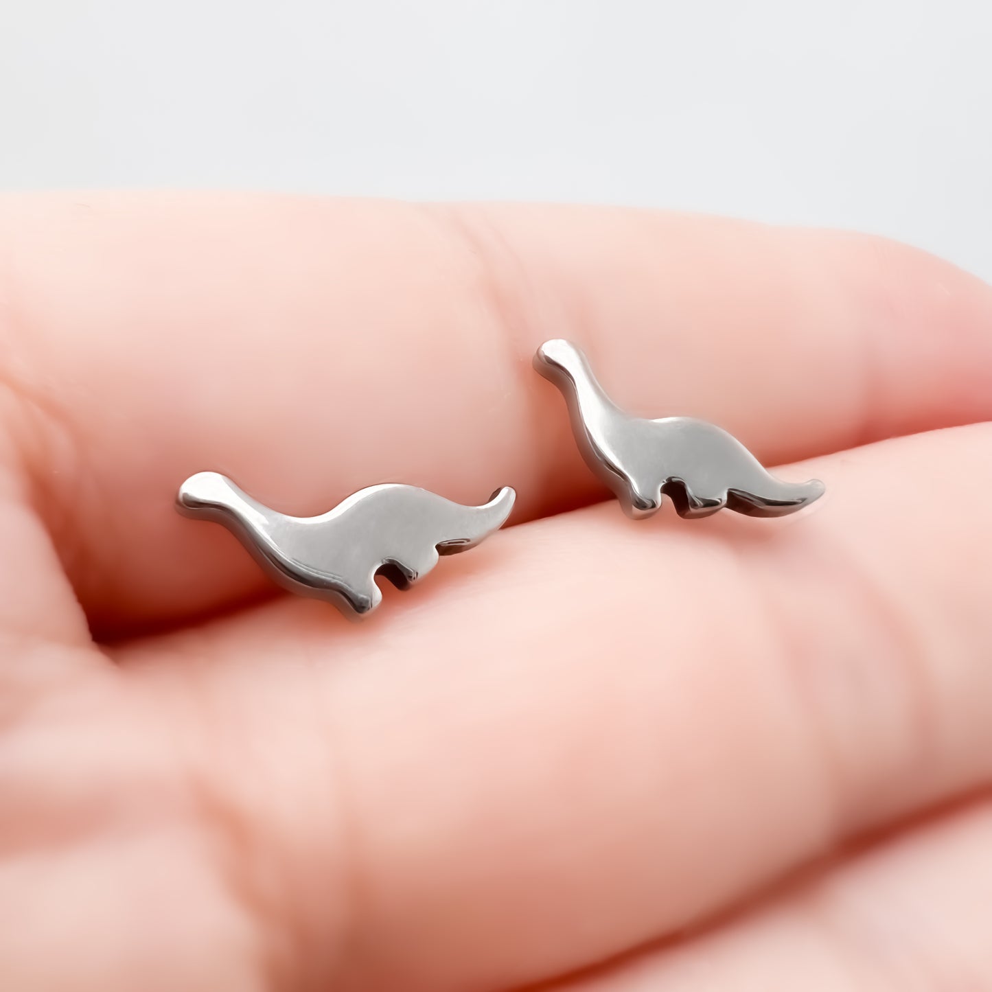 Limerencia Hypoallergenic G23 Pure Titanium Earrings, Safe for Sensitive Earrings, Cute Animal Silhouettes, F136 Implant Grade Titanium for Female (Dinosaur, Titanium)