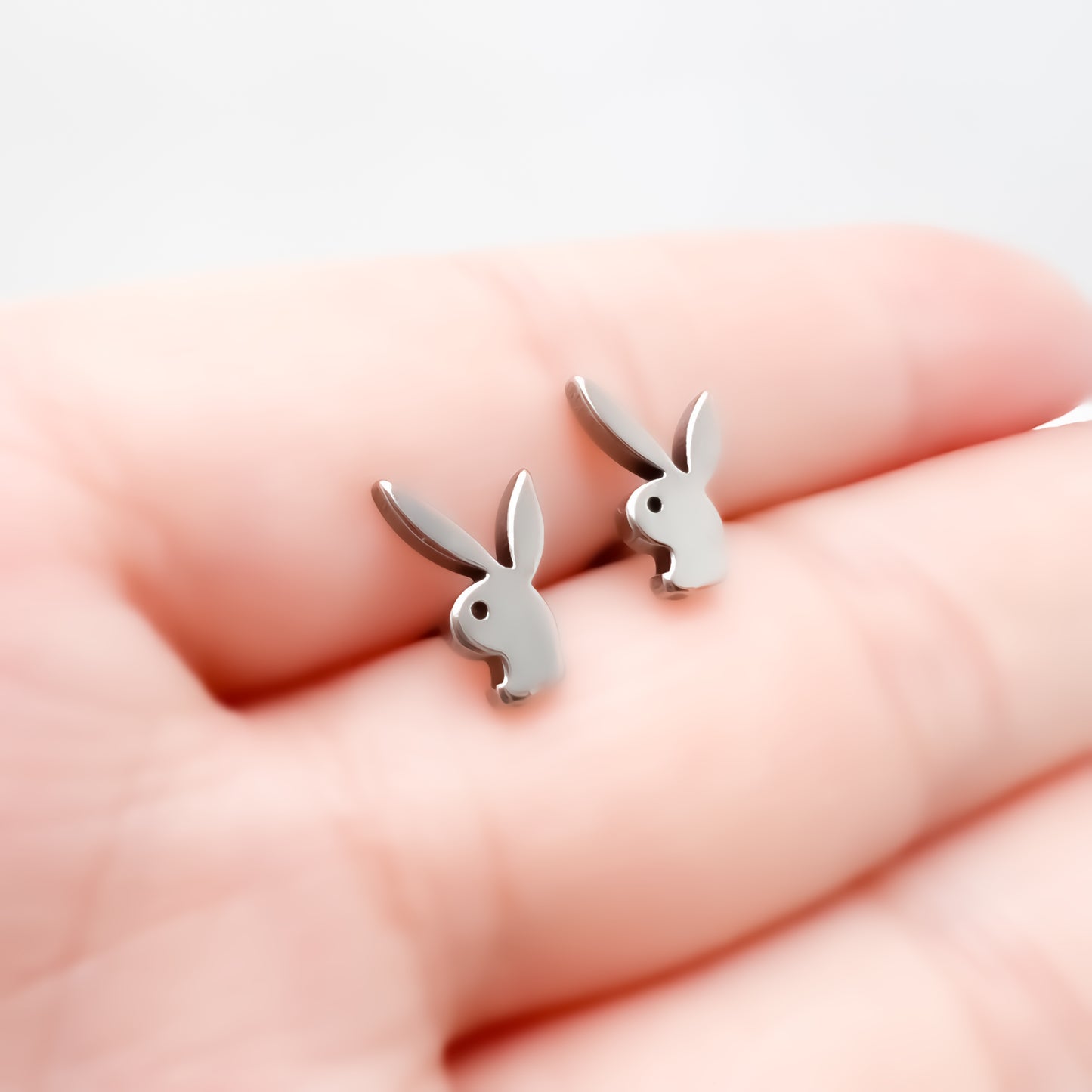 Limerencia Hypoallergenic G23 Pure Titanium Earrings, Safe for Sensitive Earrings, Cute Animal Silhouettes, F136 Implant Grade Titanium for Female (Bunny, Titanium)