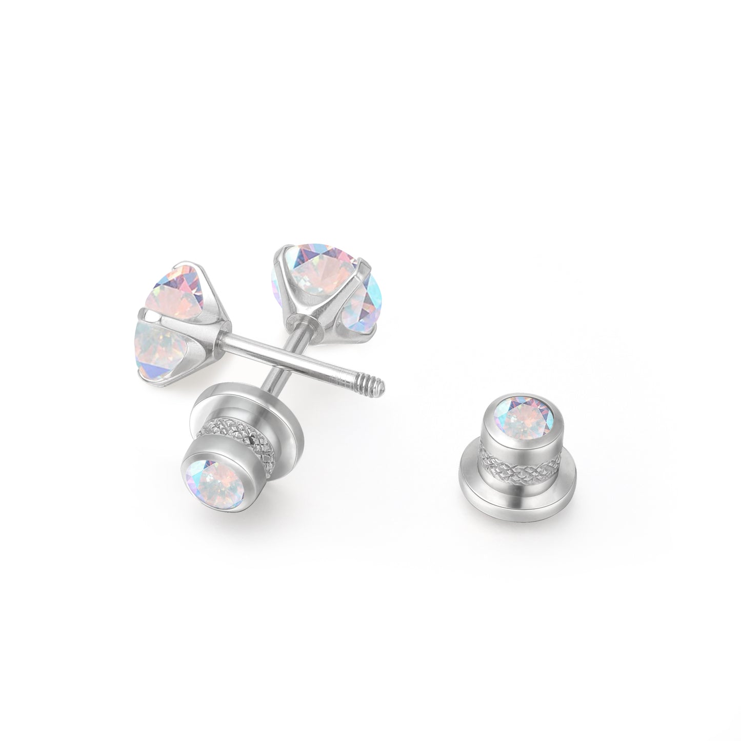 Limerencia Titanium Hypoallergenic Earrings Studs G23 for Women 5A Cubic Zirconia Helix Screw Back Implant Grade F136 Piercing Earrings for Sensitive Ears (Aurora Borealis)