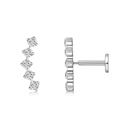 limerencia G23 Aretes hipoalergénicos de 18 g con parte trasera plana | F136 de titanio de grado implante con ajuste a presión sin rosca, push pop, para cartílago, hélice, labret, labio, Monroe, trago - Clúster de cinco puntas