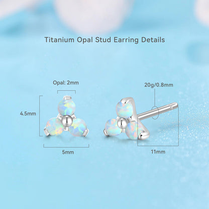 Boucles d'Oreilles Minimalistes en Titane Pur F136 Hypoallergénique Limerencia, Assemblage Triple Trinity Trèfle, Bijou de Piercing Grade Implantable G23 pour Oreilles Sensibles (Trinity Opale, Argenté)