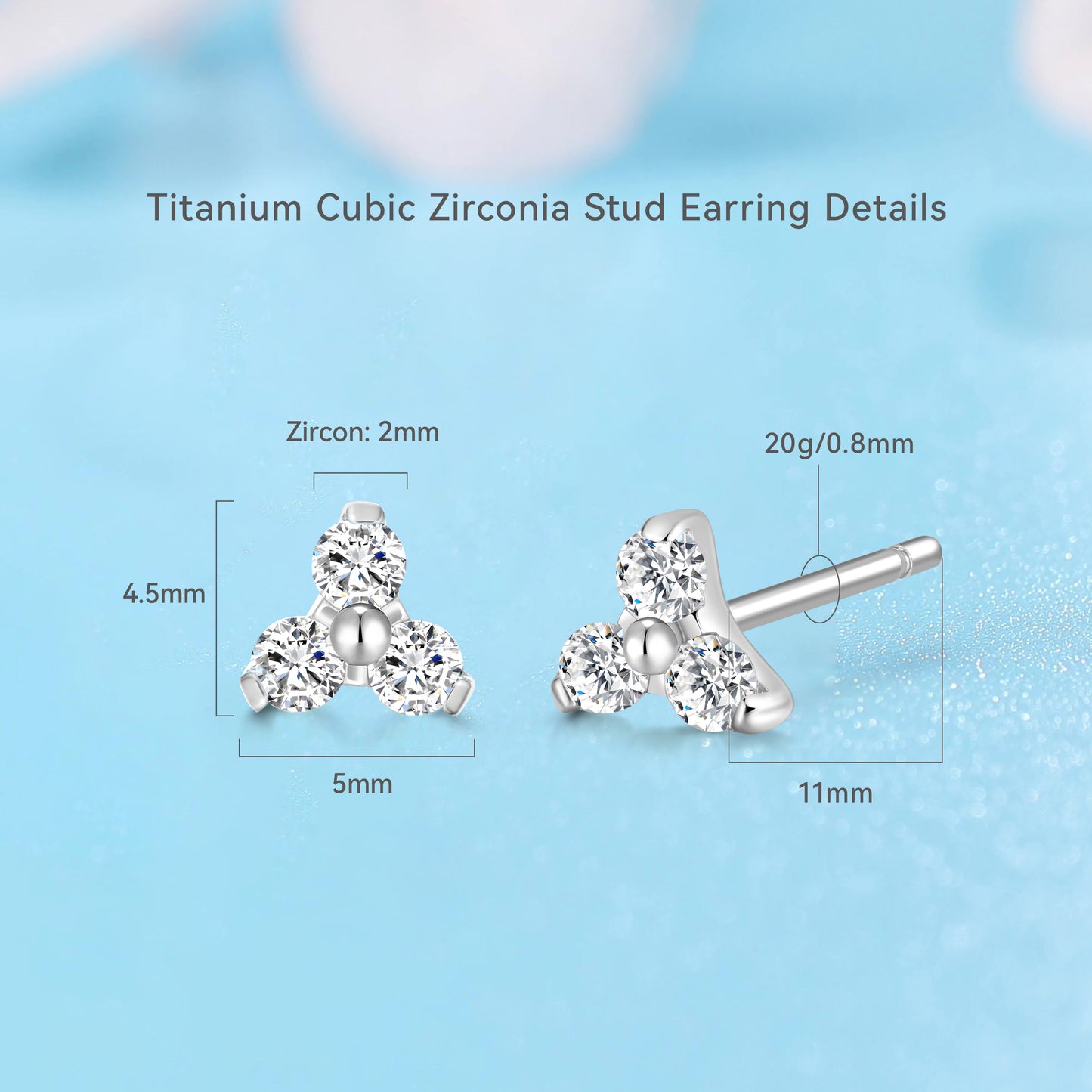 Limerencia Hypoallergenic F136 Pure Titanium Earrings Trefoil Trinity Triple Cluster Minimalist | G23 Implant Grade Piercing Jewelry For Sensitive Ears (Trinity CZ, Silver)