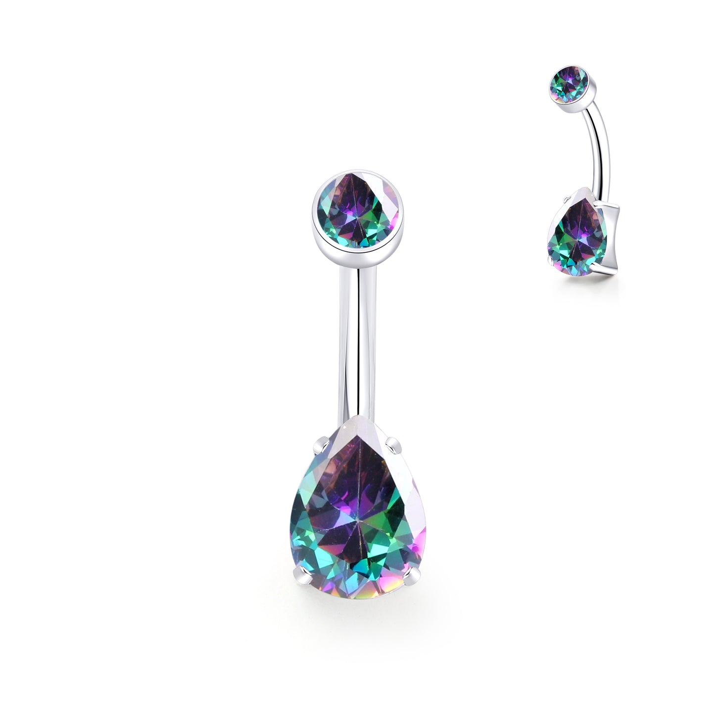 limerencia 14G G23 Titanium Belly Button Ring with Small Teardrop Cubic Zirconia 10mm Internally Threaded Navel Piercing Jewelry (10mm, Rainbow Quartz)