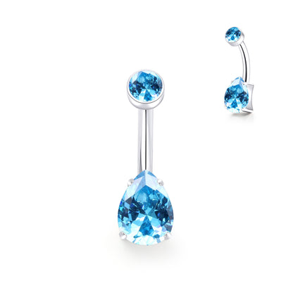 limerencia 14G G23 Anillo de titanio para ombligo con circonita cúbica pequeña en forma de lágrima, perforación de ombligo con rosca interna de 10 mm (10 mm, aguamarina)