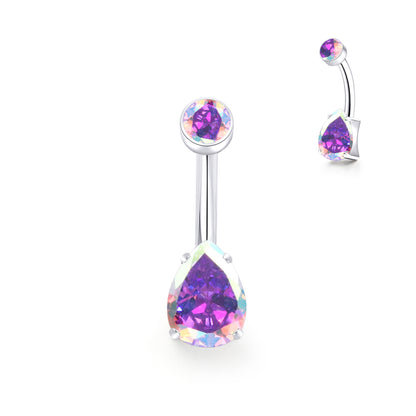 limerencia 14G G23 Titanium Belly Button Ring with Small Teardrop Cubic Zirconia 10mm Internally Threaded Navel Piercing Jewelry (10 mm, Aurora Borealis)