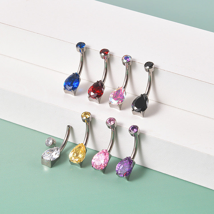 limerencia 14G G23 Titanium Belly Button Ring with Small Teardrop Cubic Zirconia 10mm Internally Threaded Navel Piercing Jewelry (10mm, Rainbow Quartz)