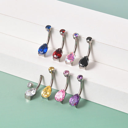 Anello ombelicale Limerencia 14G in titanio G23 con piccolo zircone a goccia, gioiello piercing ombelicale filettato interno 10mm (10mm, quarzo arcobaleno)