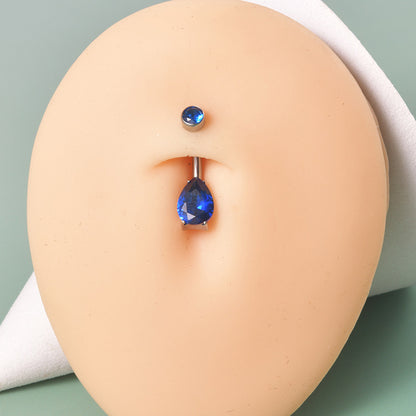 limerencia 14G G23 Anillo de titanio para ombligo con circonita cúbica pequeña en forma de lágrima, perforación de ombligo con rosca interna de 10 mm (10 mm, aguamarina)