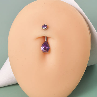 Limerencia Anneau de nombril en titane G23 14G avec petit zircon cubique en forme de goutte d’eau, bijou de piercing ombilical à filetage interne 10 mm (10 mm, zircon cubique violet)