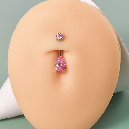 Anello ombelicale Limerencia 14G in titanio G23 con piccolo zircone a goccia, piercing ombelicale filettato interno 10mm (10mm, zircone rosa)