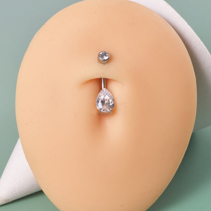 limerencia 14G G23 Anillo de titanio para ombligo con circonita cúbica pequeña en forma de lágrima 10mm, joya de perforación para ombligo roscada internamente (10 mm, circonita cúbica blanca)