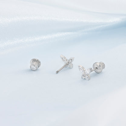 Limerenz Hypoallergener G23 Implantatgrad Titan Schraubverschluss Ohrringe Tragus 20G Helix F136 Piercing Post für empfindliche Mädchenohren Knorpel- Schmetterling Weiß Zirkonia