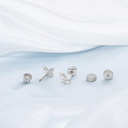 Limerenz Hypoallergener G23 Implantatgrad Titan Schraubverschluss Ohrringe Tragus 20G Helix F136 Piercing Post für empfindliche Mädchenohren Knorpel- Schmetterling Weiß Zirkonia