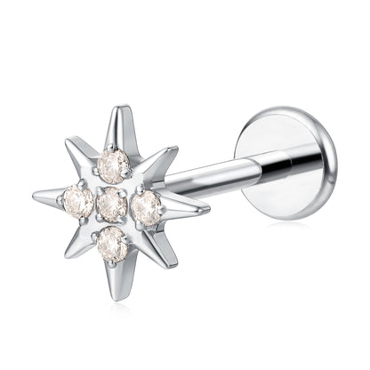 Limerencia Clou d'Oreille à Motif Étoile, Titane Pur F136 Hypoallergénique, Filetage Interne Dos Plat 18G, Piercing pour Cartilage, Tragus, Hélix, Conque, Nez et Lèvre, 1 Pièce