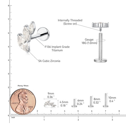limerencia F136 Titan Hypoallergener Piercingschmuck 18G 6mm 8mm 10mm für Tragus, Helix, Conch, Knorpel, Lippe, Implantat-Grade Flat Back Internally Threaded Stud Ohrringe (Blatt 1Stk)