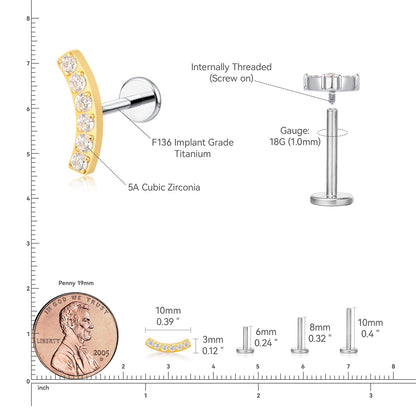 limerencia F136 Titan hypoallergener Piercingschmuck 18G 6mm 8mm 10mm für Tragus, Helix, Conch, Knorpel, Lippe, Implantatqualität Flat Back innenliegend geschraubte Ohrstecker (Climber 1 Stück)