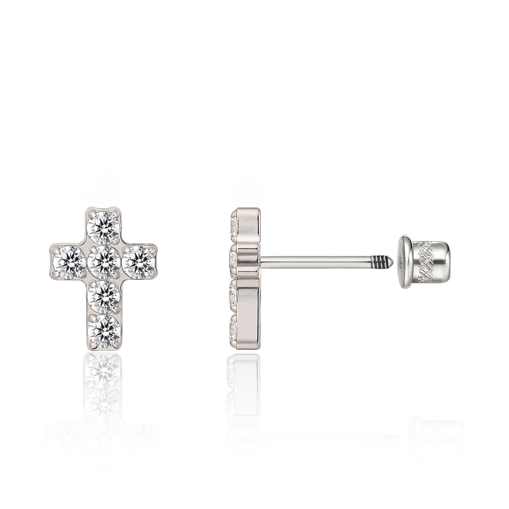 limerencia Hypoallergenic G23 Implant Grade Titanium Cross Earrings Screw Back Tragus 20G Helix F136 Piercing Post for Sensitive Ears Cartilage (Cross CZ Silver)