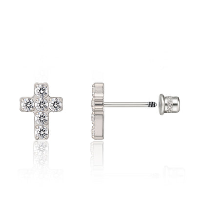 Limerencia Boucles d'oreilles Croix en titane implantable G23 hypoallergéniques | Arrière à vis Tragus 20G Hélix F136, tige de piercing pour oreilles sensibles Cartilage (Croix Zircon Cubique Argenté)