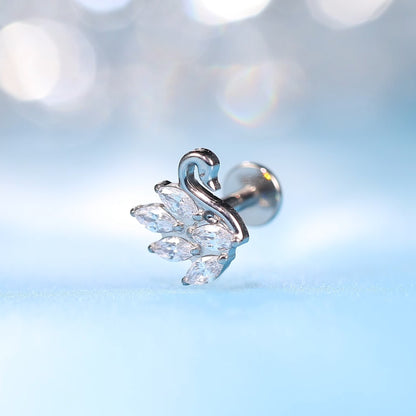 limerencia Pendiente de tuerca de titanio puro F136 hipoalergénico para piercing, con rosca interna y parte trasera plana, calibre 18 para cartílago/trago/hélice/caracola/nariz/labio (cisne, 1 unidad)